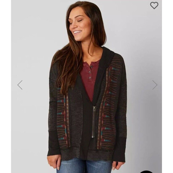 Miss Me Embroidered Sweatshirt Jacket Hoodie Distressed Hem Cotton Womens Large - Picture 1 of 16